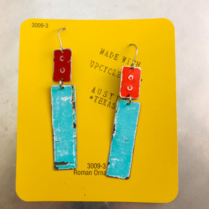 Rustic Red & Aqua Zero Waste Tin Earrings