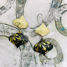 Load image into Gallery viewer, Gold on Black &amp; Buttery Lattice Zero Waste Tin Earrings