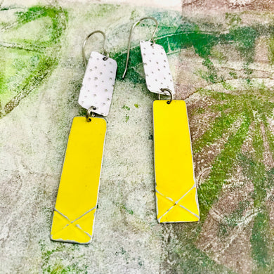 Bright Yellow & White Recycled Tin Earrings