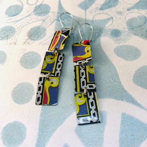 Purple Edges Upcycled Rectangles Tin Earrings