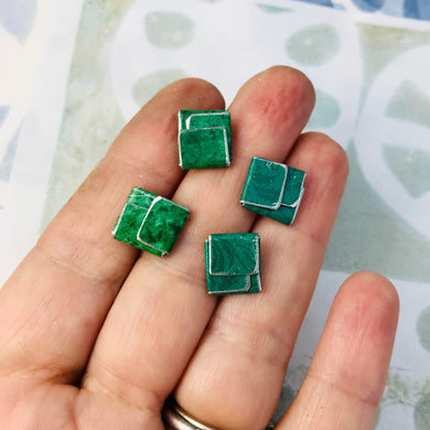 Emerald Green Folded Square Upcycled Tin Post Earrings