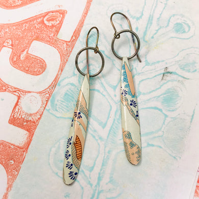 Peachy & Blues Long Teardrops Upcycled Tin Earrings