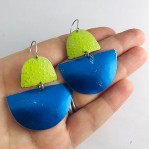 Shimmery Blue & Bright Green Boats Upcycled Tin Earrings