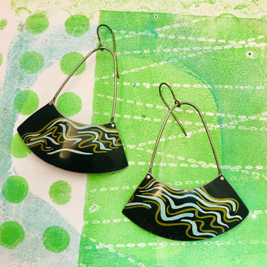 Bronze and Blue Waves Wide Arc Zero Waste Earrings