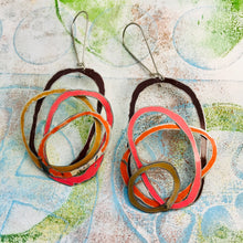 Load image into Gallery viewer, Chocolate, Coral, Persimmon, &amp; Gold Scribbles Upcycled Tin Earrings