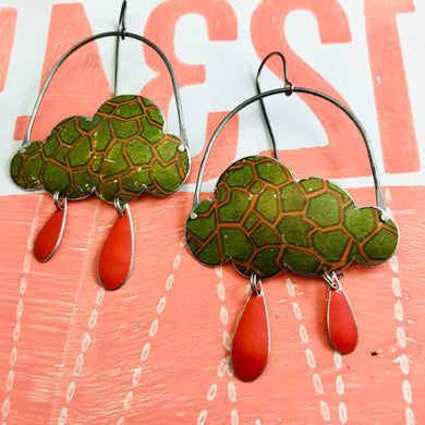 Olive Crackle Clouds & Scarlet Rain Drops Zero Waste Tin Earrings