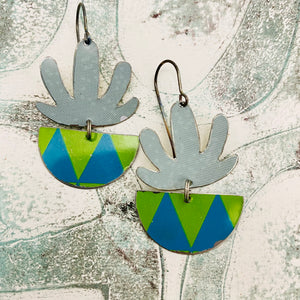 Mod Sage Succulents in Pots Upcycled Tin Earrings