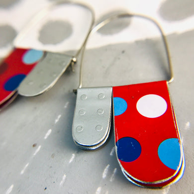 Scarlet & Silver Polka Dots Arch Dangle Tin Earrings