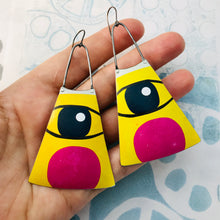 Load image into Gallery viewer, Cats Eye Upcycled Tin Long Fans Earrings