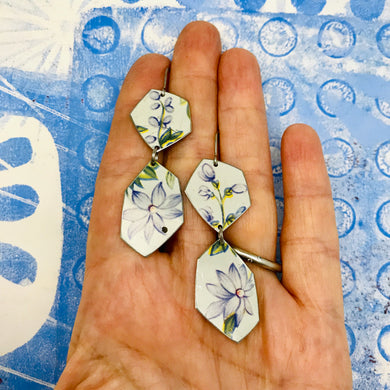Faceted Pale Blue Aster Upcycled Tin Earrings