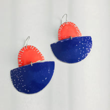 Load image into Gallery viewer, Purple and Bright Red Boats Upcycled Tin Earrings