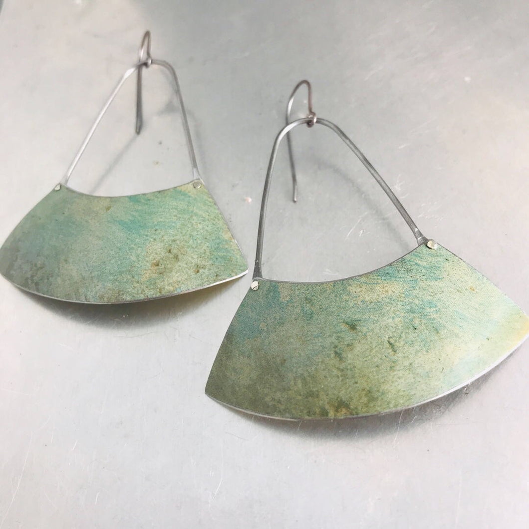 Pale Verdigris Large Fan Recycled Tin Earrings