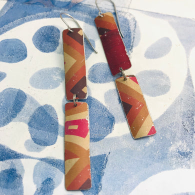 Mixed Pinks & Maroon Rectangles Recycled Tin Earrings