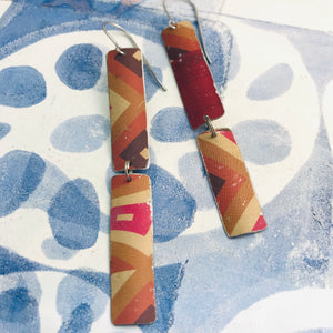 Mixed Pinks & Maroon Rectangles Recycled Tin Earrings