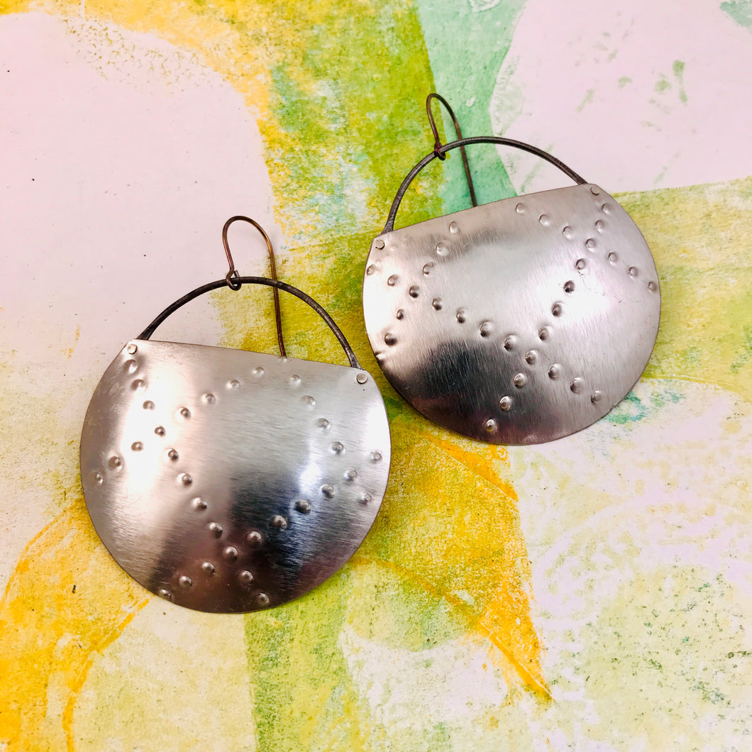 Quilted Silver Circles Recycled Tin Earrings
