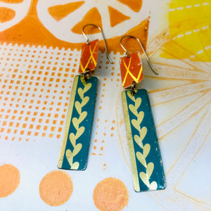 Vintage Orange & Turquoise Recycled Tin Earrings