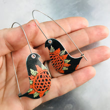 Load image into Gallery viewer, Embroidered Sun Birds on a Wire Upcycled Tin Earrings