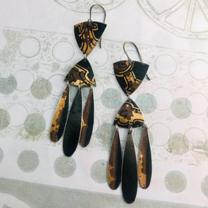 Black & Copper Tin Chandelier Earrings