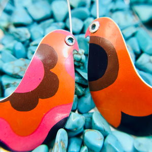 Mixed Oranges & Pinks Birds on a Wire Upcycled Tin Earrings