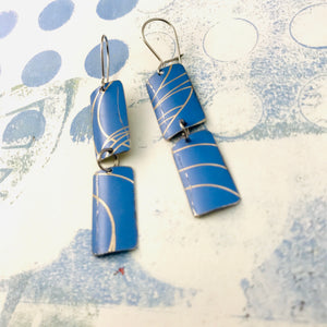 Cornflower Blue & Gold Rectangles Recycled Tin Earrings