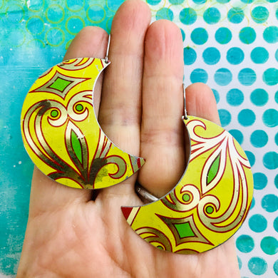 Bright Yellow Vintage Filigree Upcycled Tin Earrings