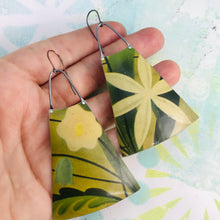 Load image into Gallery viewer, Big Happy Flowers Upcycled Tin Long Fans Earrings