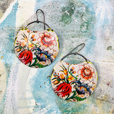 Flower Garden Circles Upcycled Tin Earrings