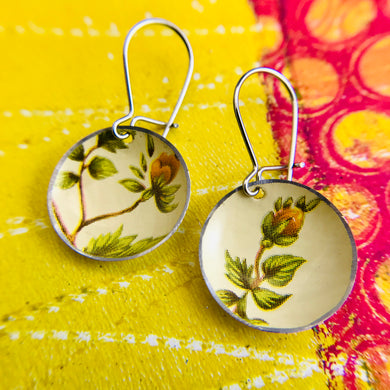 Little Orange Flowers Tiny Dot Upcycled Tin Earrings