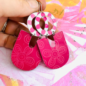 Hot Pink Flowers Horseshoes Zero Waste Tin Earrings