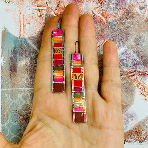 Fenced & Folded Mixed Reds Rectangle Tin Earrings