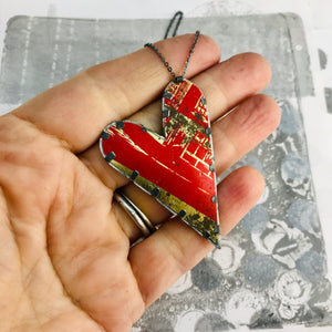 Tabbed Tin Heart Recycled Red & Gold Necklace