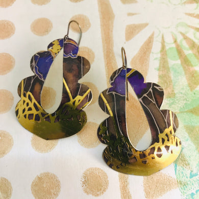 Purple & Gold Wavy Upcycled Tin Earrings