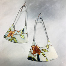 Load image into Gallery viewer, Pinkish Orange Vintage Flowers Upcycled Tin Fan Earrings