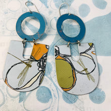 Load image into Gallery viewer, Dragonflies on Blue Chunky Horseshoes Zero Waste Tin Earrings