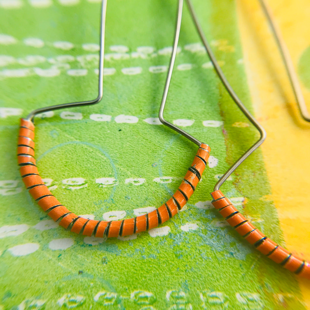 Quirky Orange Spiraled Tin Earrings