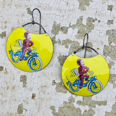 Curious George Delivery Circles Upcycled Tin Earrings