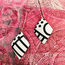 Load image into Gallery viewer, Black &amp; White Geometry Diamonds Upcycled Tin Earrings