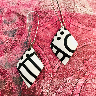 Black & White Geometry Diamonds Upcycled Tin Earrings