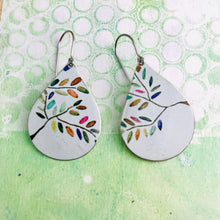 Load image into Gallery viewer, Colorful Olive Branches Upcycled Teardrop Tin Earrings