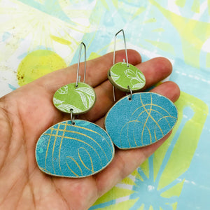 Book Pebbles Mixed Blues & Greens Recycled Book Cover Earrings