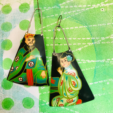 Daimyo Couple Upcycled Tin Long Fans Earrings