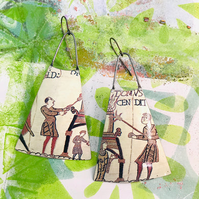 Bayeux Tapestry Soldiers Upcycled Tin Long Fans Earrings
