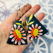 Load image into Gallery viewer, Big Daisies Upcycled Tin Long Fans Earrings