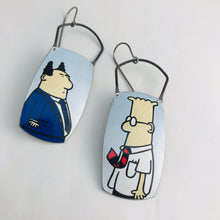 Load image into Gallery viewer, Dilbert &amp; Pointy Haired Boss Rounded Rectangle Upcycled Tin Earrings by adaptive reuse jewelry