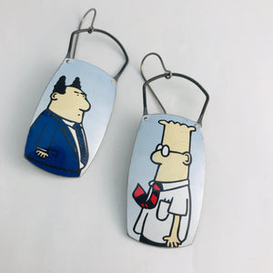 Dilbert & Pointy Haired Boss Rounded Rectangle Upcycled Tin Earrings by adaptive reuse jewelry