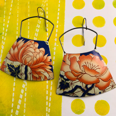 Orange Peonies Large Zero Waste Tin Earrings
