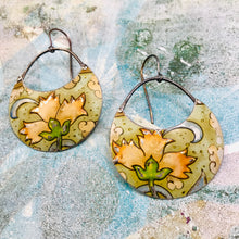 Load image into Gallery viewer, Pink Flowers on Dusty Seafoam Circles Upcycled Tin Earrings