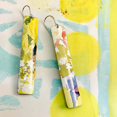 Watercolor Garden Narrow Rectangle Tin Earrings