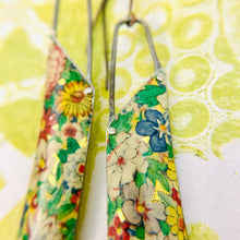 Load image into Gallery viewer, Allover Flowers Long Narrow Tin Earrings