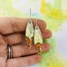 Load image into Gallery viewer, Pale Yellow Kilim Small Long Pods Upcycled Tin Leaf Earrings